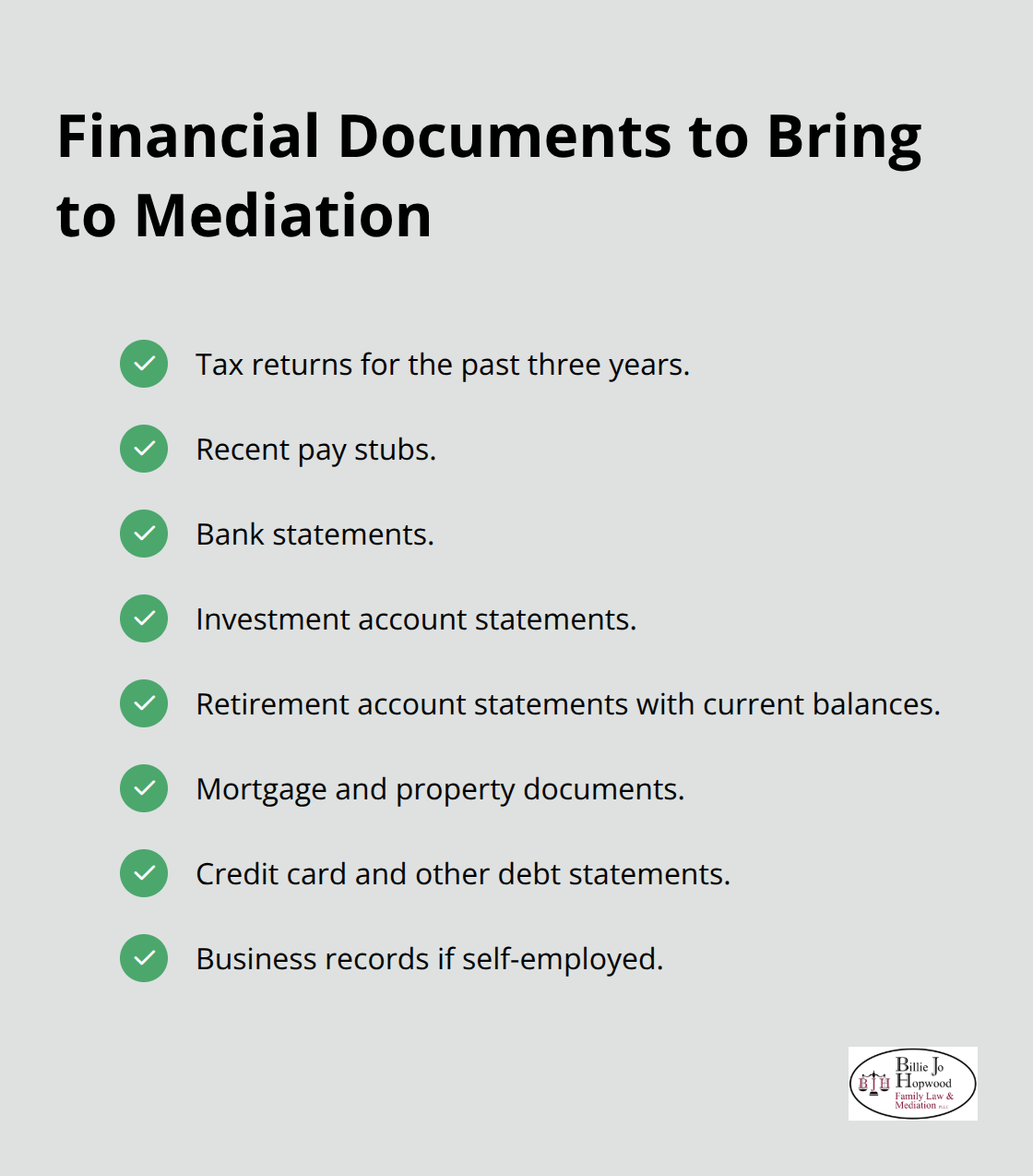 Checklist of key financial records for Florida family mediation - family court mediation tips