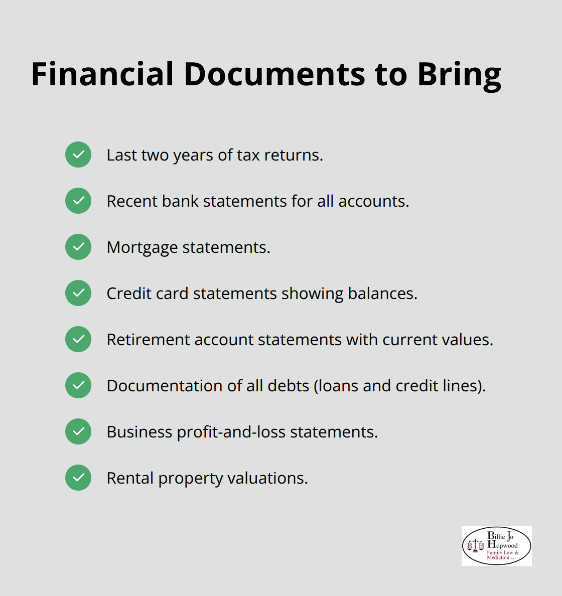 Checklist of required financial records for Florida family law mediation