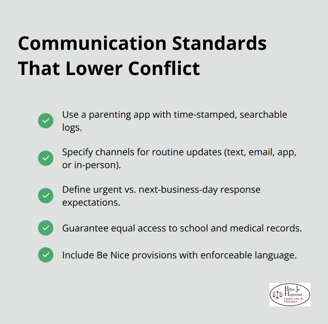 Checklist of communication practices that reduce co-parenting conflict - Melbourne parenting plan mediation