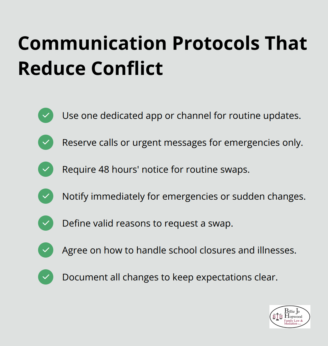 Checklist of co-parenting communication rules to prevent constant renegotiation