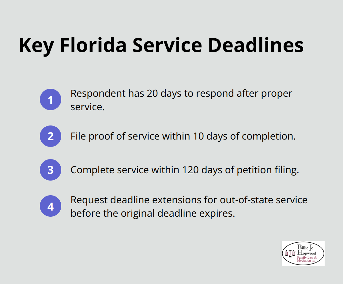 Timeline checklist for Florida family law service deadlines - proof of service of summons family law